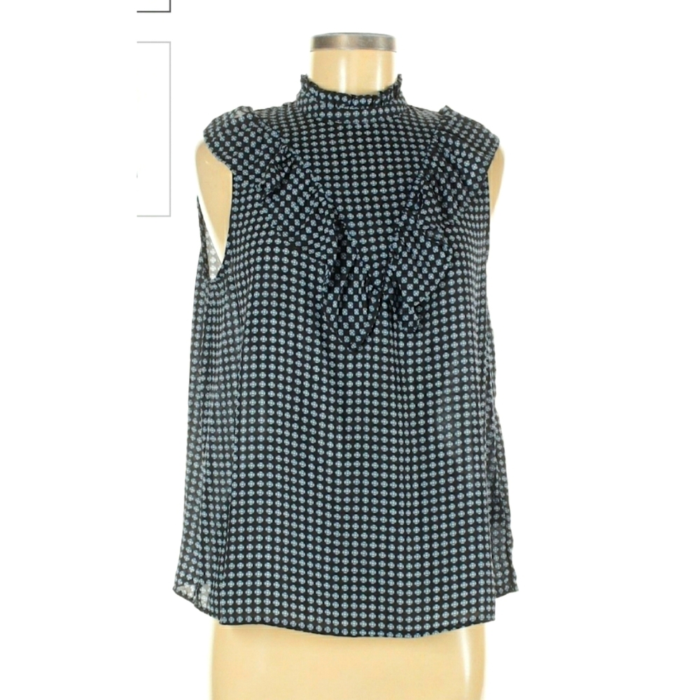 Mock Neck Sleeveless Blouse w/ Frills & Ruffles